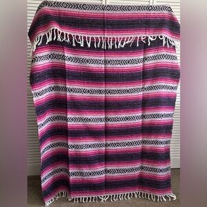 Mexican Sarape Blanket Striped Pink, Black and Purple colors, Full size